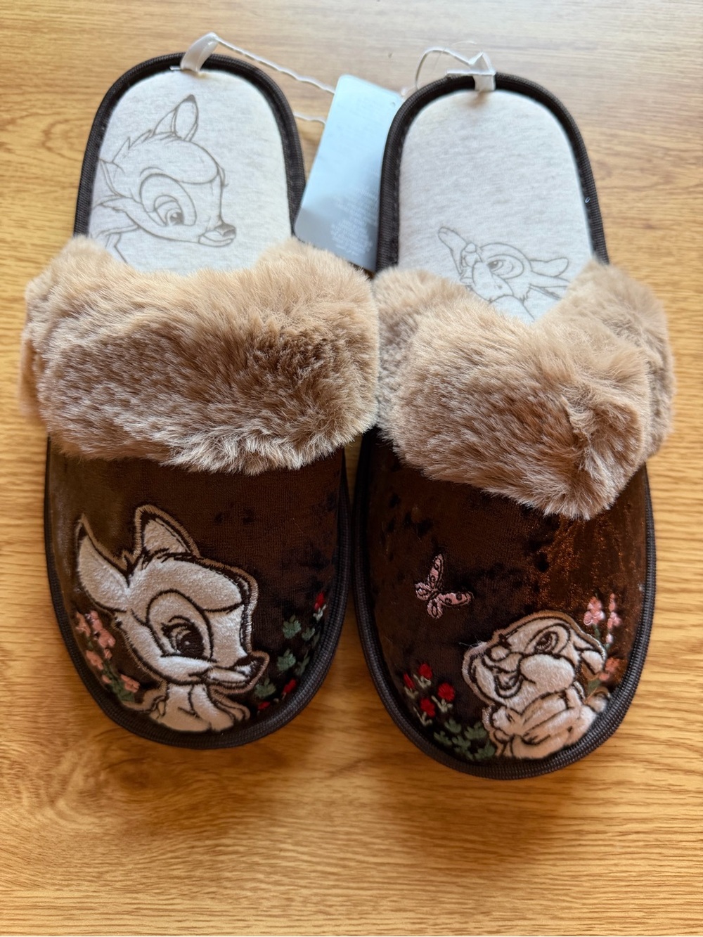 Disney Brown Bambi & Thumper Plush Cuff Women’s Slip-On Slippers